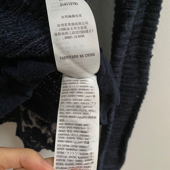 Hollister Navy Blue Cropped Knit Sweater Lace Hem - Picture 4 of 5
